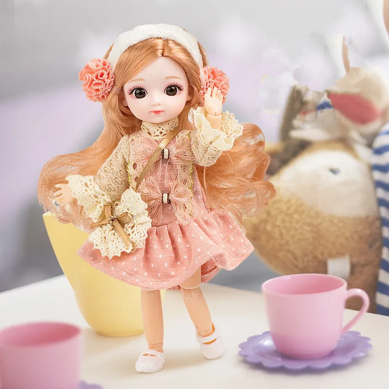 

New Bjd Doll 3D Eyes 20cm Healing Doll 8 Points Fashion Dress Up Plush Dress Set 13 Movable Joints Toy Girl for Children's Gift