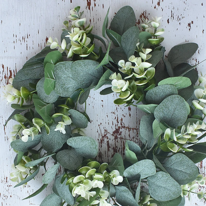 

Eucalyptus Wreath Artificial Green Plants Decorative Garland For Party Wedding Plastic Simulation Grass Ring Home Decoration