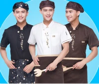 chef work wear tops food service cafe hotel kitchen cooking jacket short sleeve t shirt floral embroidery clothing uniform apron