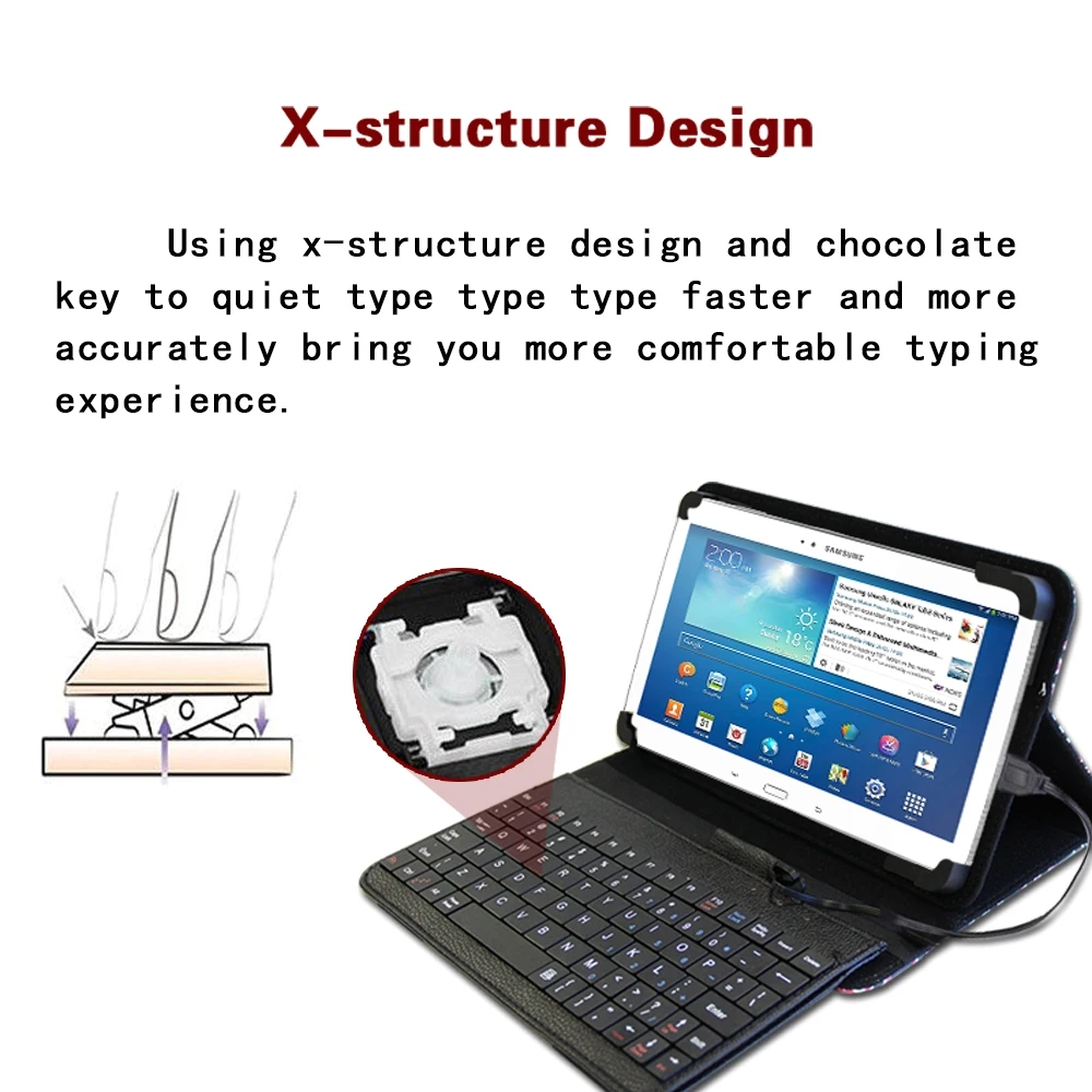Складная Кожаная подставка для планшета Чехол-книжка Проводная клавиатура