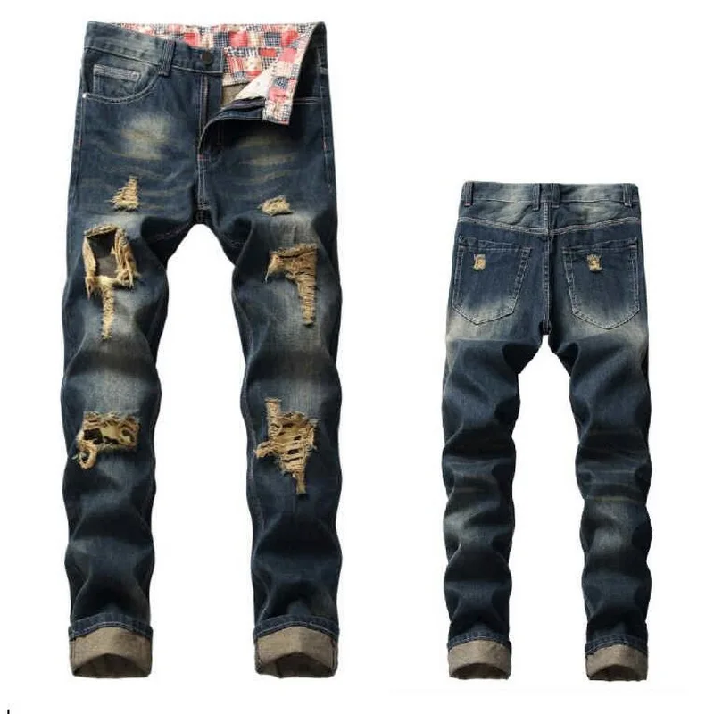 Джинсы мужские стрейчевые Стрейчевые байкерские джинсы с потертостями в стиле