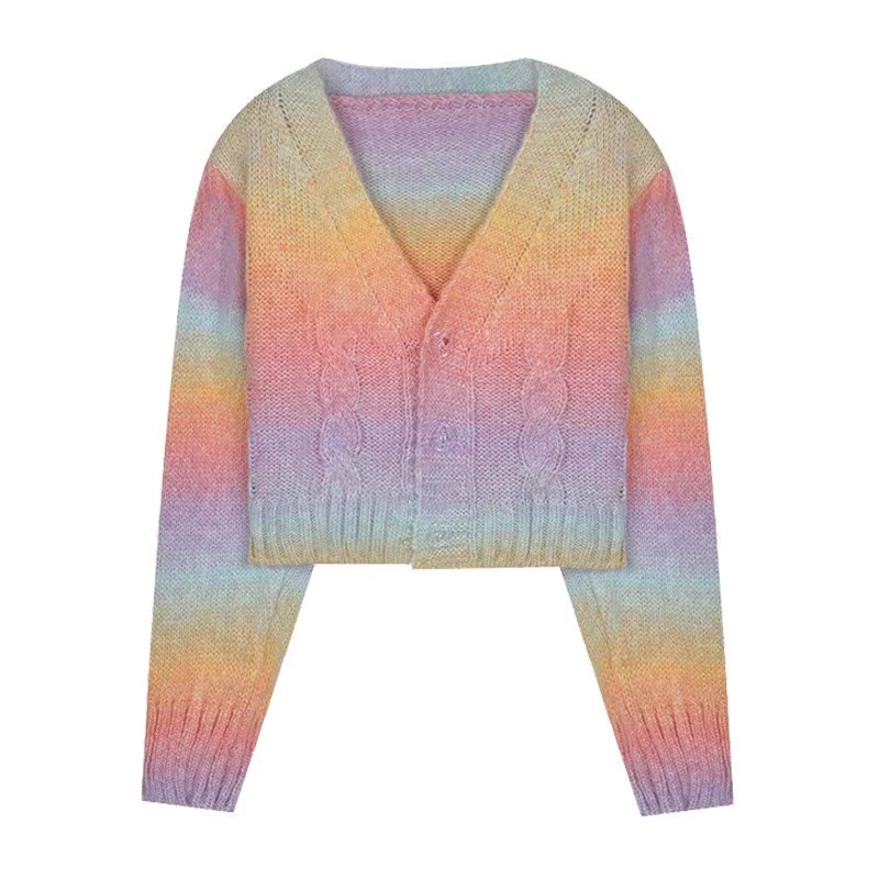 

Autumn 2021 Knitted Cardigan Sweater Women Button Up Korean Cute Sweaters Cropped Outwear Kawaii Crop Knitting Top Female LR1725