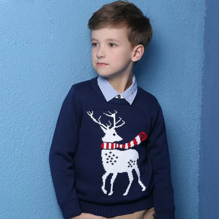 navy blue Осенний свитер для детей от 5 до 13 лет одежда для детей рождественские свитера для мальчиков и девочек, Свитера для больших детей KF658 - Цвет: navy blue