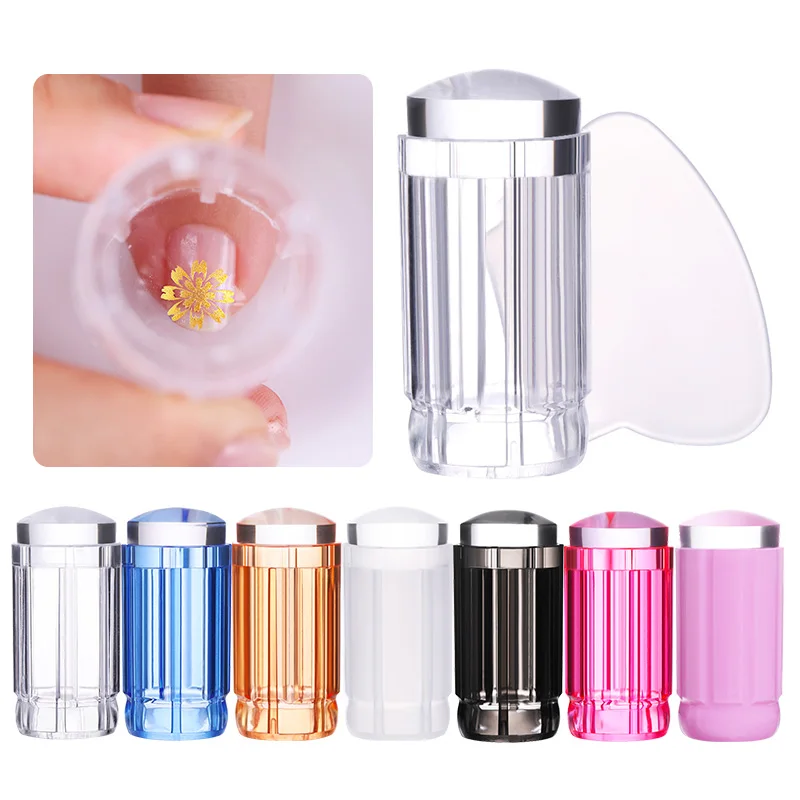 Прозрачный силиконовый штамп для ногтей 1 шт. цветной с прозрачной крышкой