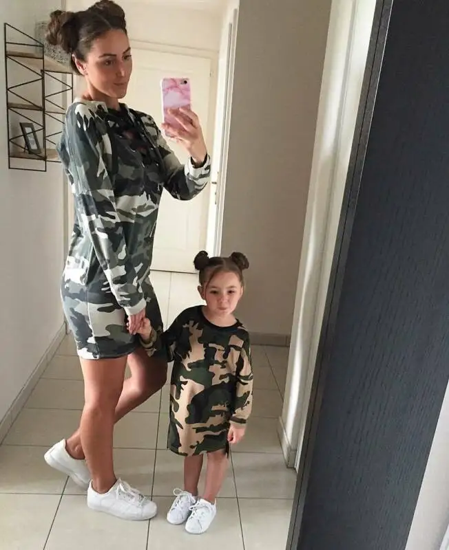 От 1 до 6 лет детское ТРАПЕЦИЕВИДНОЕ камуфляжное платье с длинными рукавами для