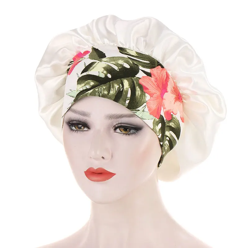 

Newly Satin print Sleeping Women Hat Night Sleep Cap Hair Care Salon Makeup Headband Muslim Hijab Head Cover Bonnet Hat