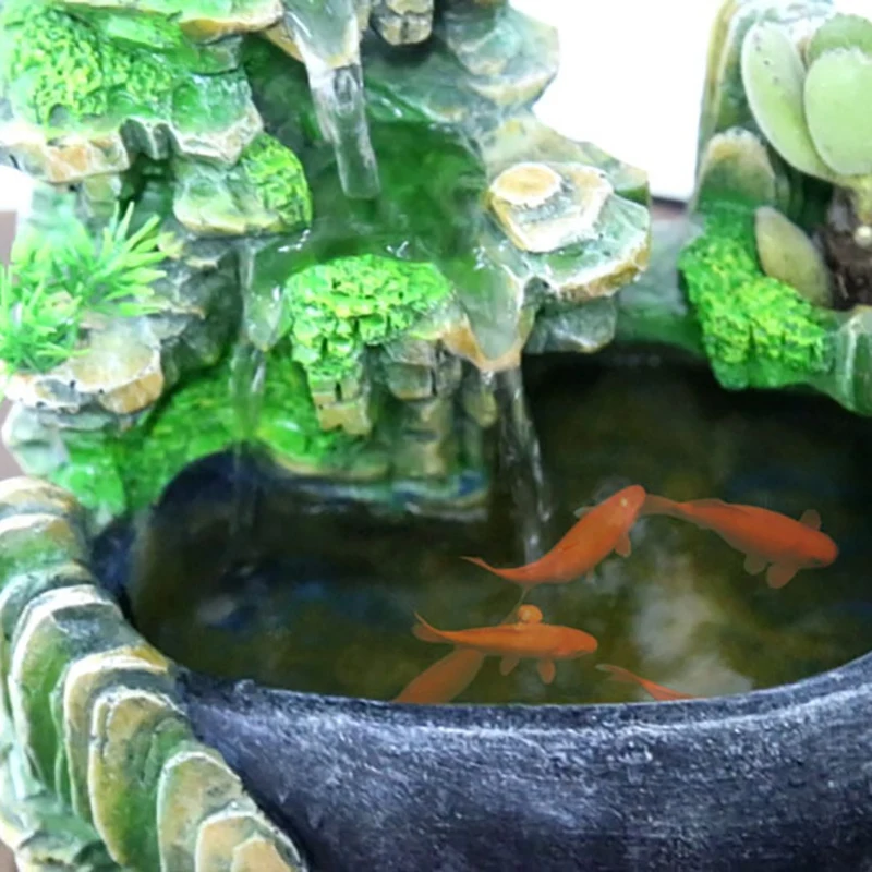 

EU Plug,Indoor Simulation Resin Rockery Waterscape Feng Shui Water Fountain Home Desktop Decoration Crafts