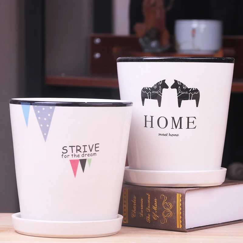 

Cute Cactus Flower Pot Stand Ceramic Creative Nordic Minimalist Large White Plant Pot Tray Blumentopf Garden Accessories DG50FP