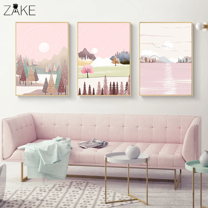 Абстрактный цвет яркий рассвет озеро цветной блок холст живопись плакаты печать