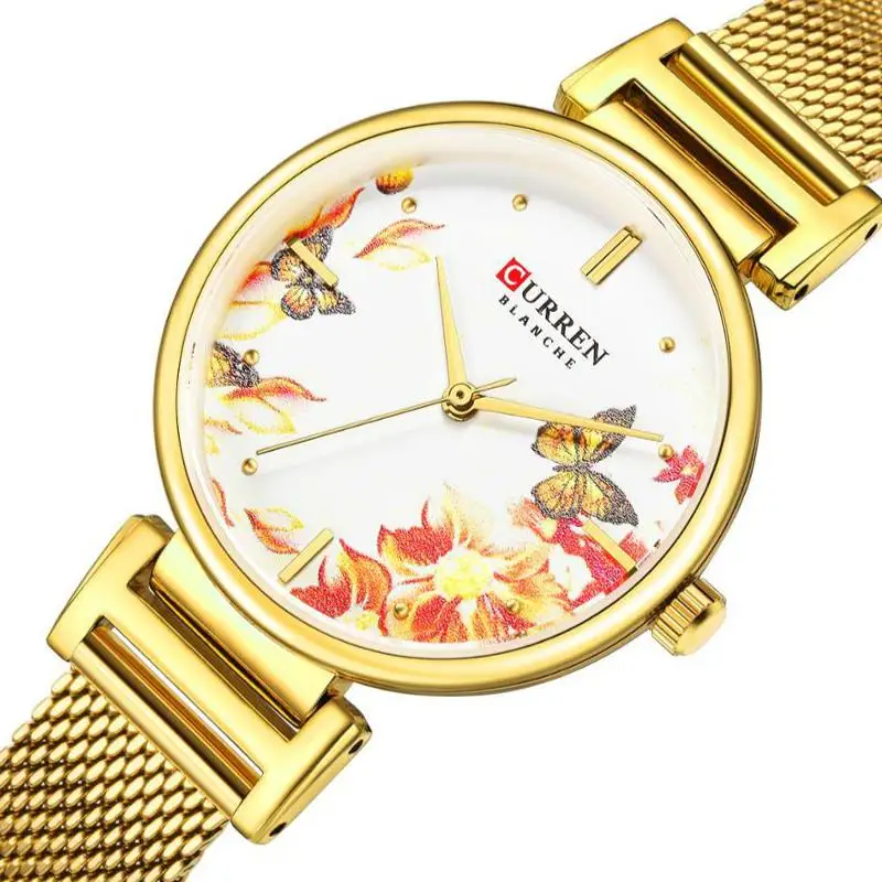 Лидирующий бренд CURREN золотые часы с браслетом женские Роскошные Кварцевые