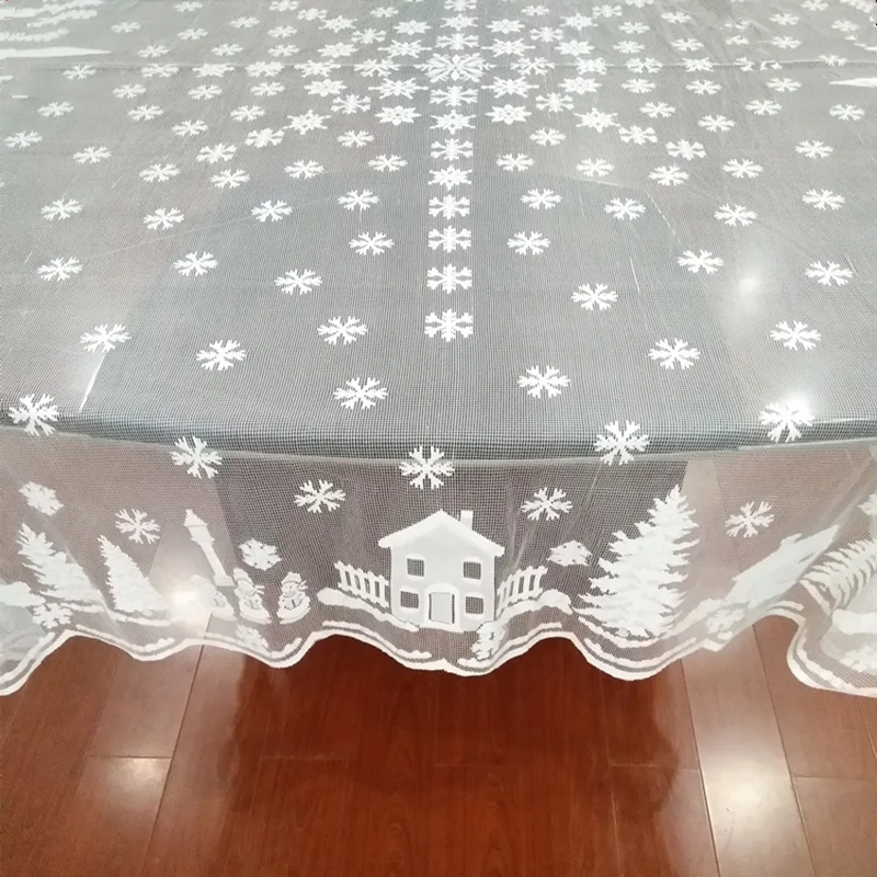 

Christmas Tablecloth Santa Claus Snowman Elk Embroidered Christmas Party Lace Tablecloth Round/Square MJJ88