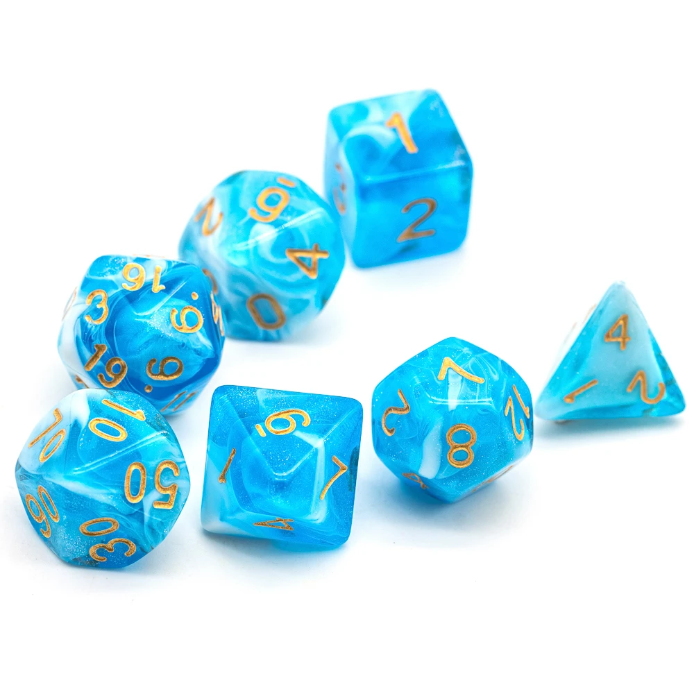 7 шт./компл. с блестками сине-белые игральные кости DND набор D4 D6 D8 D10 D % D12 D20