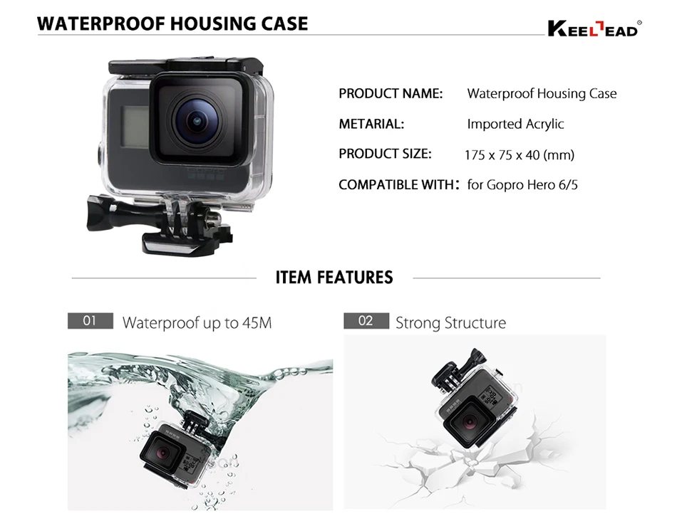 KEELEAD для Gopro Hero 7 6 5 Аксессуары Водонепроницаемый защитный корпус чехол для дайвинга 45 м защитный для камеры Gopro Hero 6 5