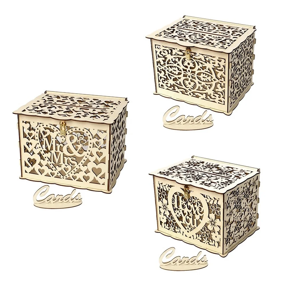Новинка 2019 бумажная коробка для подарка на свадьбу денег с деревянным блоком