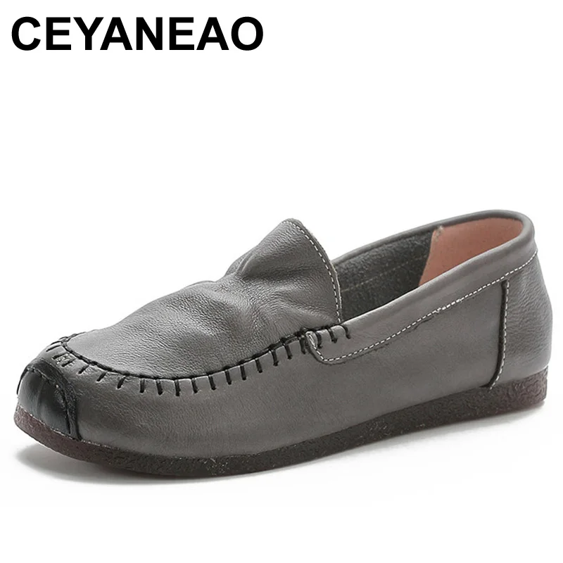 CEYANEAO 2021 One-legged Genuine Leather Single Shoes Peas Shoes Fashion Casual Soft Comfortable Breathable Women's Shoes