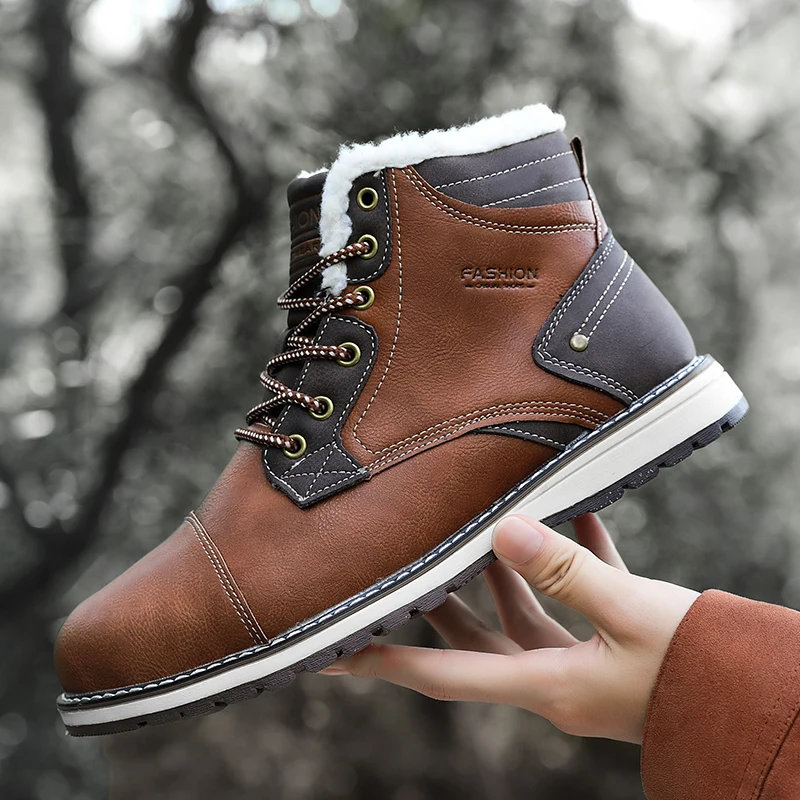 UEXIA Мужская зимняя обувь высокое качество зимние кожаные ботинки ручная работа