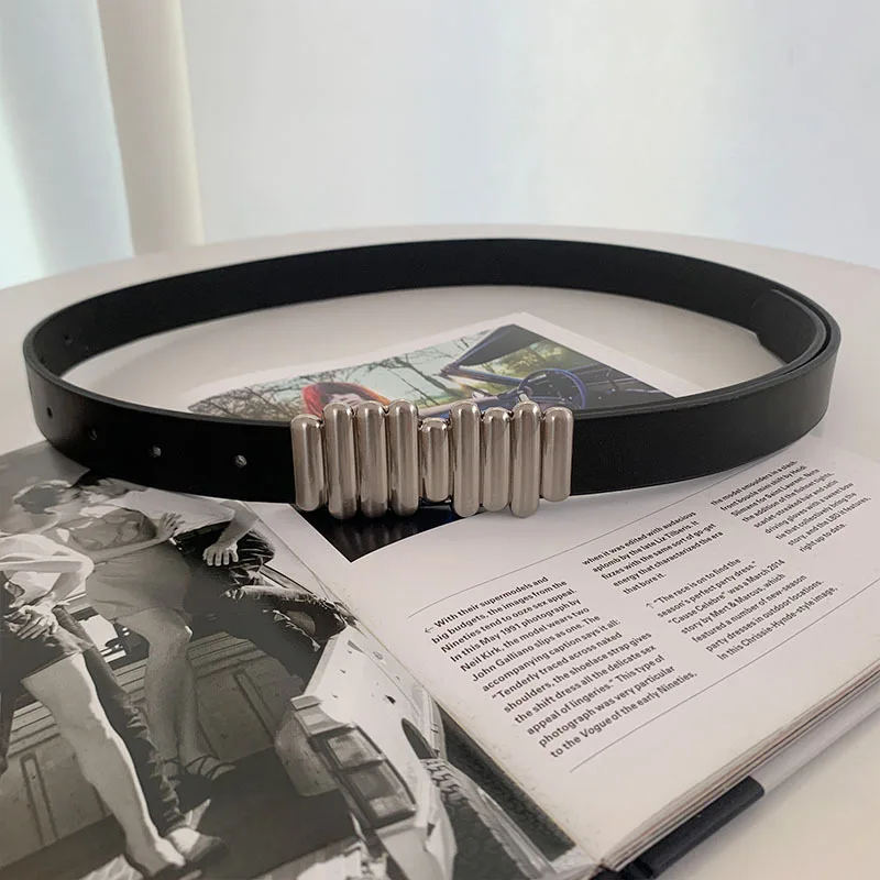 

Women PU Leather Belt Female Black Vintage Smooth Buckle Jeans Pants Belts Fashion Retro Luxury Brand Ladies Waist Strap