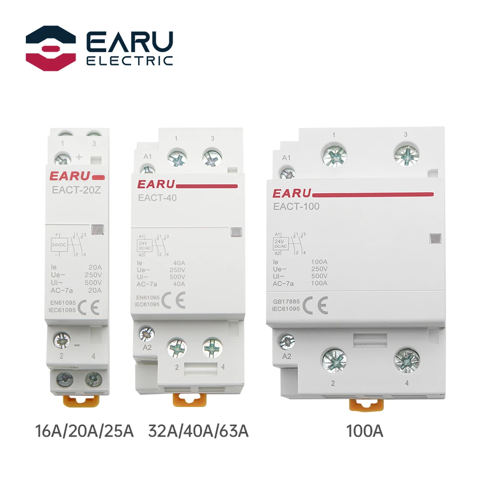 

2P DC 24V 16/20/25/32/40/63/100A Din Rail Household AC Modular Contactor Switch Controller DIY Smart Home Hotel