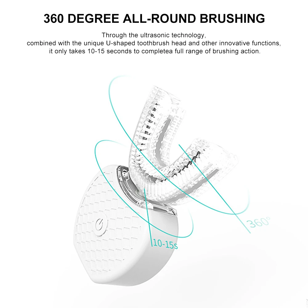 360 Degrees Intelligent Automatic Sonic Electric Toothbrush U Type 4 Modes Tooth Brush USB Charging Whitening Blue Light | Красота и