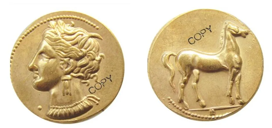 G(31)CARTHAGE Zeugitania Электрический статор 310BC Tanit Horse старинная греческая позолоченная
