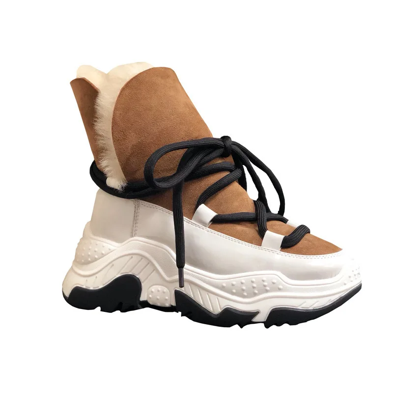 

2020Winter Models Sheepskin And Wool One Large Cotton Boots All-Match Leather vacuum Non-Slip Outsole Handsome Straps And Thin