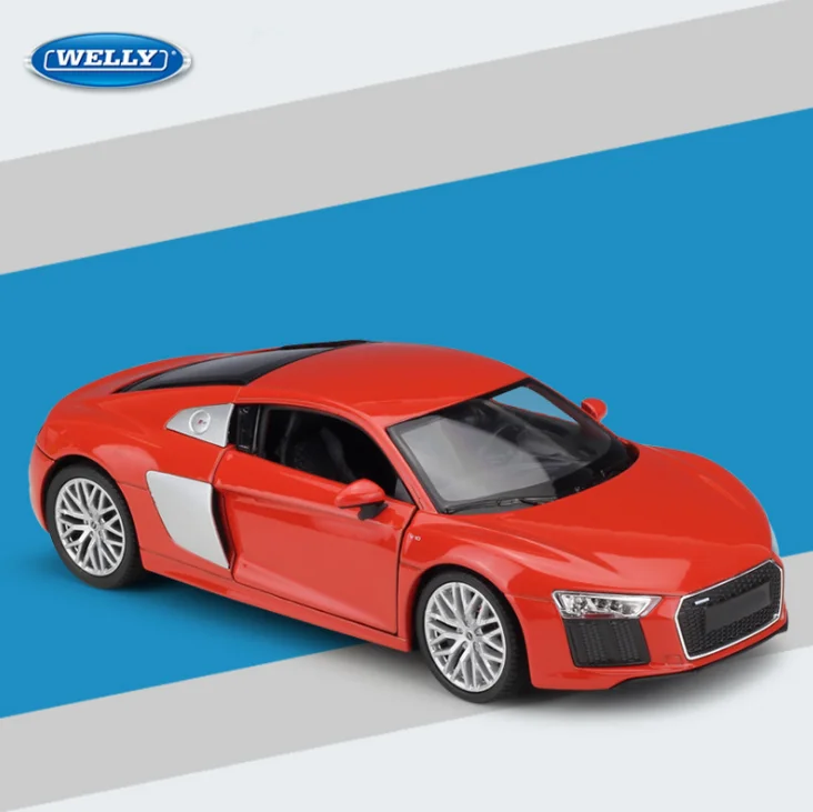 Модель автомобиля WELLY 1:24 AUDI R8 из сплава литая матовая черная для детей подарок на