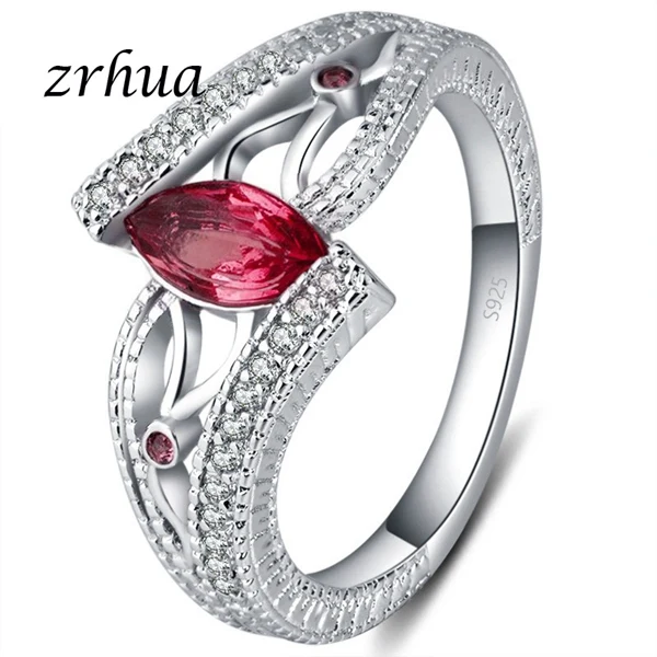 red Оригинальные 925 пробы серебряные кольца для женщин винтажные кольца Anillos синий/красный/зеленый AAA циркон ювелирные изделия для девочек - Цвет основного камня: red
