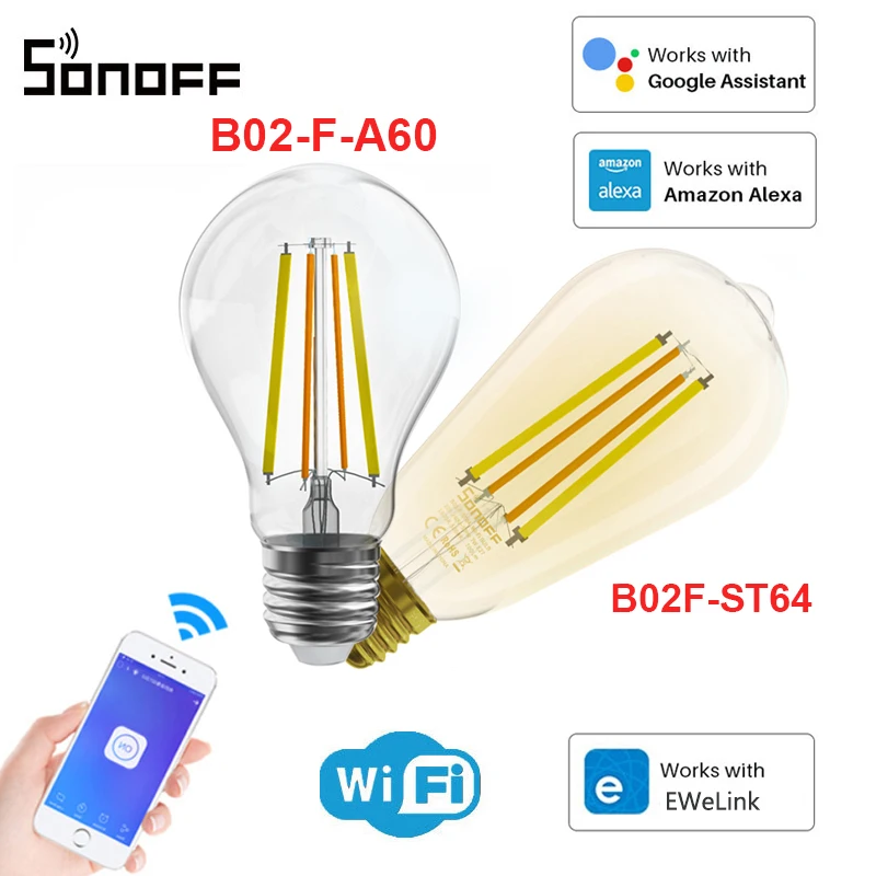 

SONOFF B02-F A60/ ST64 Smart WiFi LED Filament Bulb E27 Dimmable Light Lamp Dual-Color Voice Control Work With Alexa Google Home