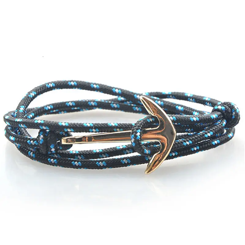 Fashion Nylon Bracelets Women Men Couple Gifts Wrap Braided Wristband Male Bracelet Trendy Rope Golden Alloy Hook Anchor Bangle