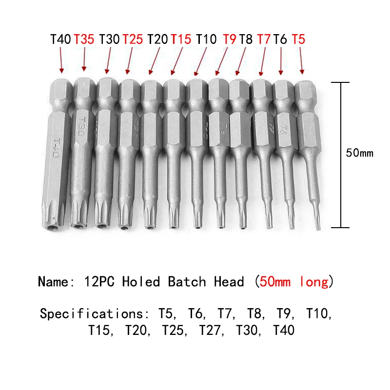 

50mm Screwdriver Bit Set 12Pcs Security Tamper Proof Magnetic Screw Driver Bits Professional Hex Flat Head Hand Tools New