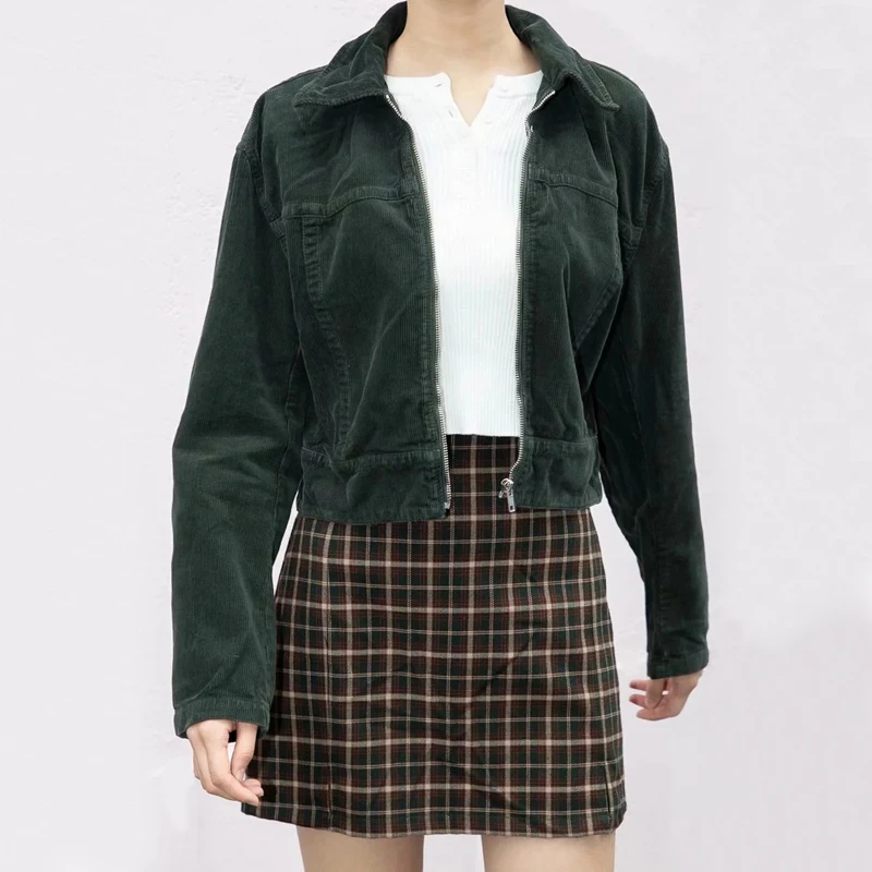 

Zipper Cardigan Corduroy Retro Jacket 2022 Autumn Street Slim Short Top Lapel Zipper Jacket Women Streetwear Womens Clothing