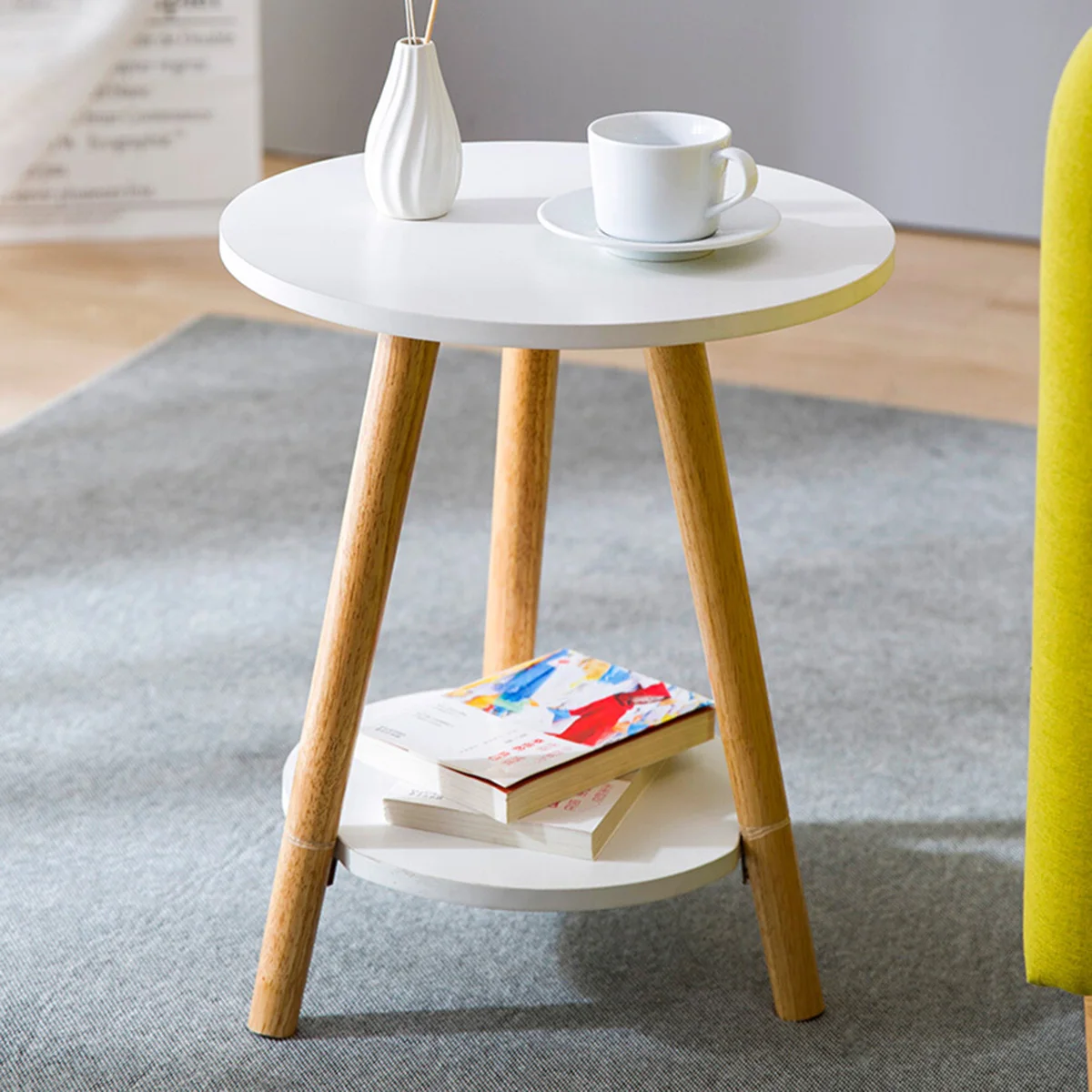 Nordic Style Mini Coffee Table Modern Minimalist Tea Table Creative Round Table Wood Table For Home Living Room White Yellow