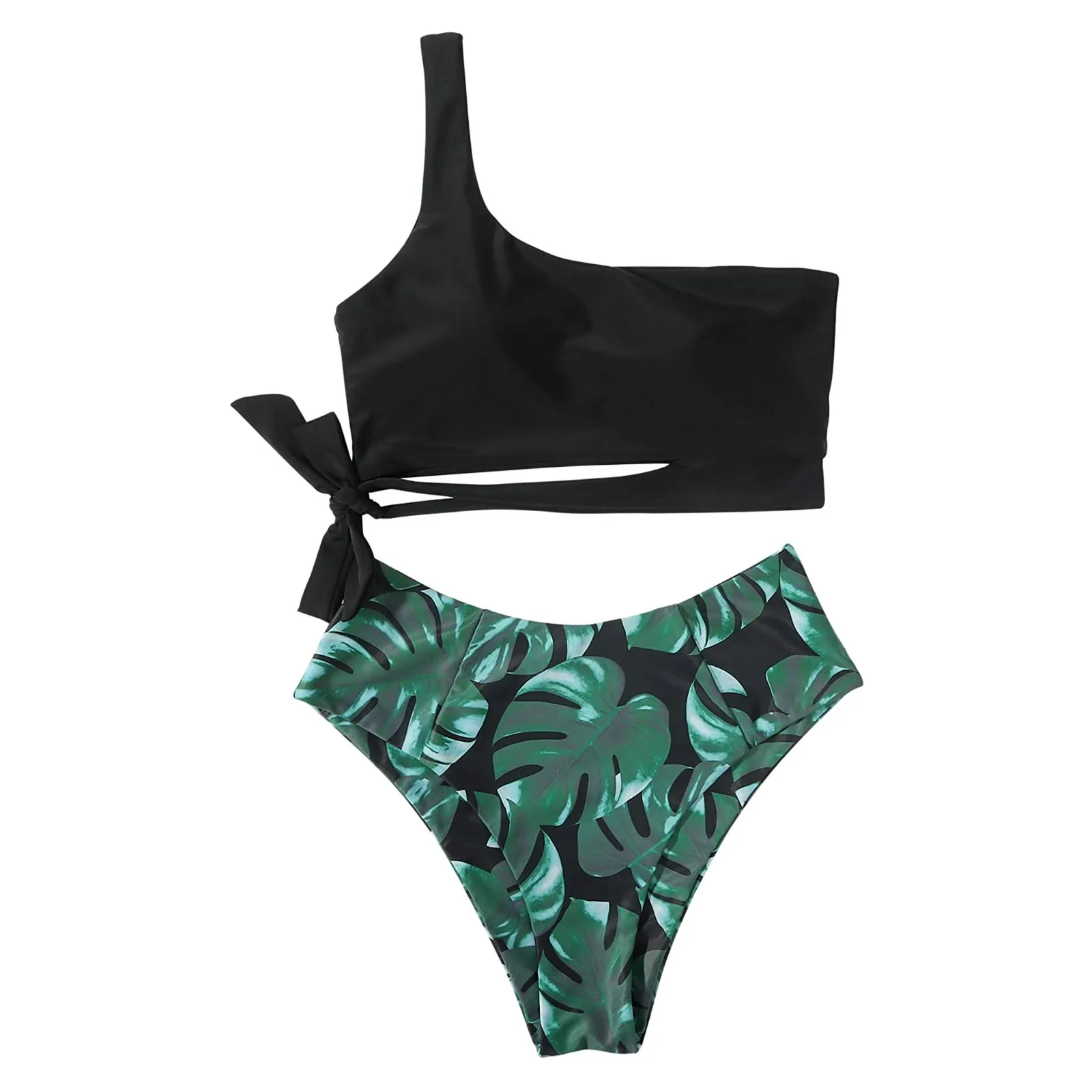 

Sexy Women High Waist Bikini Swimsuit Swimwear Female Bandeau One Shoulder Brazilian Biquini Bikini Set Bathing Suit Mujer 2021