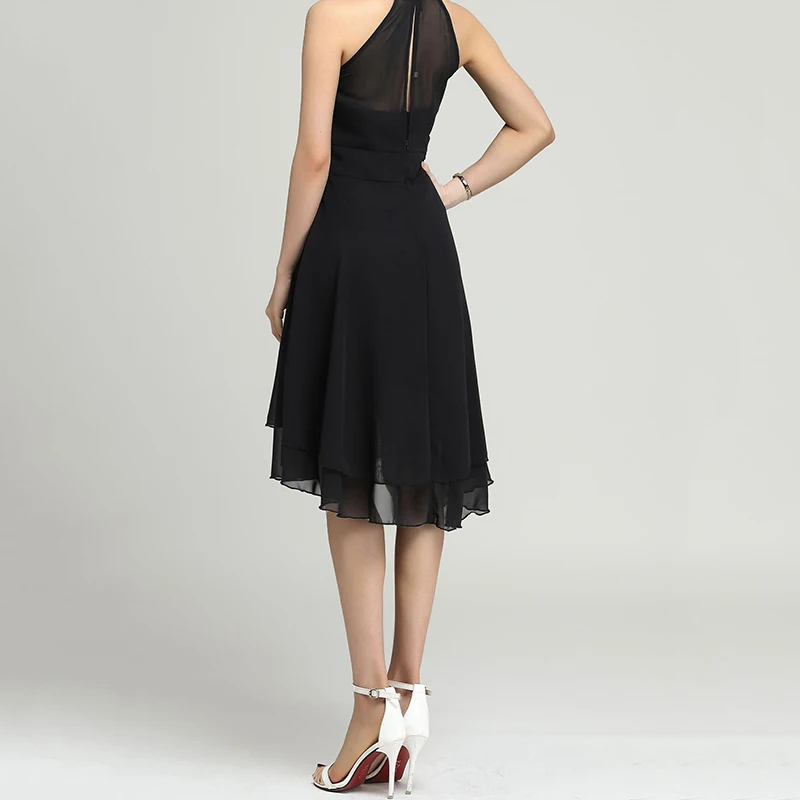 

Summer Plus Size Dresses Sexy High Waist Solid Color Halter Sleeveless Dress Ladies Casual Chiffon Cropped Layered Party Dress