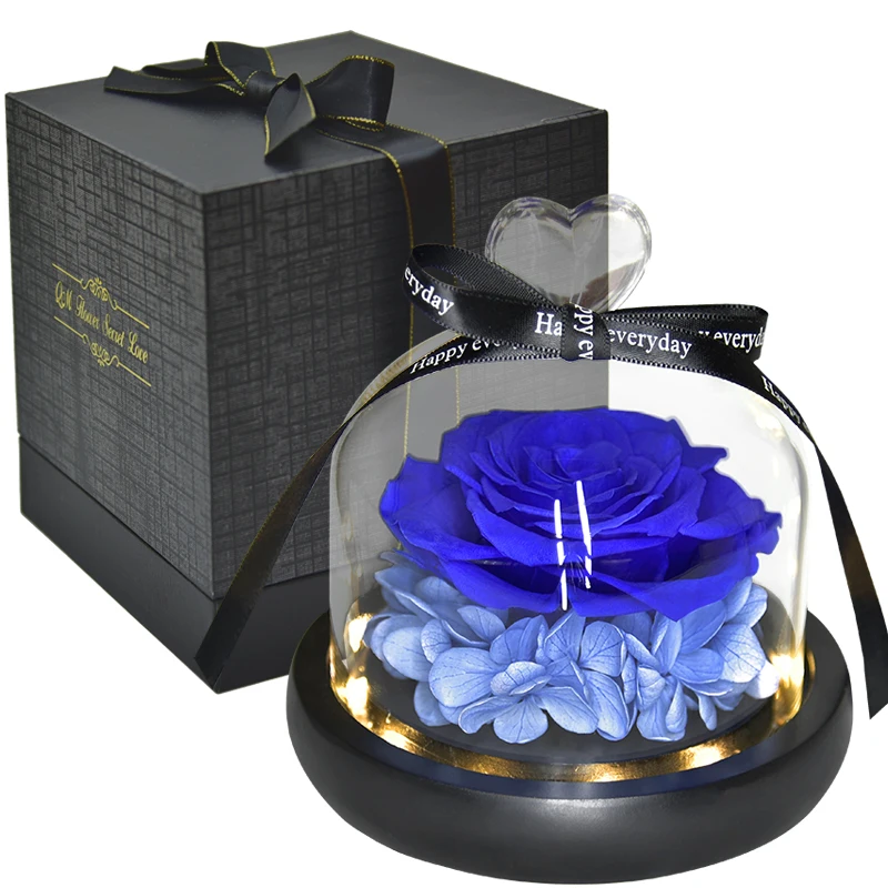 

Mother Day Present The Beauty And Beast Dried Flowers Eternal Real Rose With LED In Glass Dome Valentine Wedding Home Decor Gift