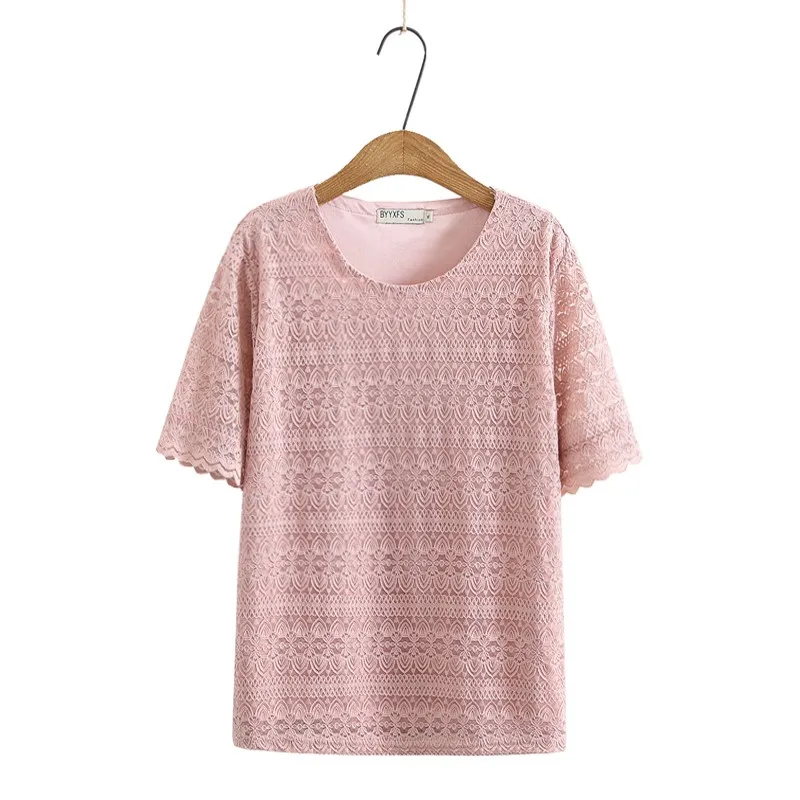 

Новинка 2021, кружевная рубашка, модная женская блузка с коротким рукавом, весна и осень, Корейская облегающая блузка с круглым вырезом и круж...