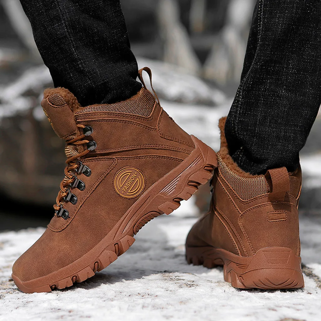 

New Winter Men Hiking Boots Quality Military Leather Boot Warm Plush Desert Boats Outdoor Non Slip Sport Shoes Warm Hiking Boots