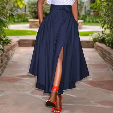 Irregular Beach Skirt ZANZEA Women Skirts Summer Vintage Zipper Long Maxi Skirts High Waist A-line Skirt Solid Faldas Saia S-