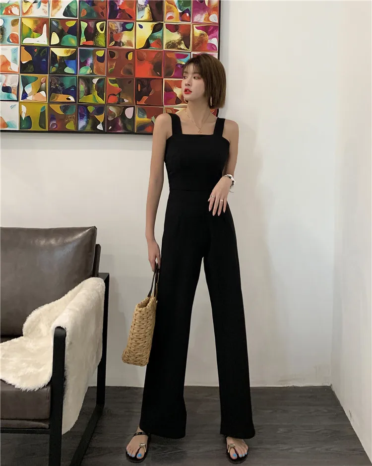 Женский Летний комбинезон SMTHMA черный высокого качества с открытой спиной