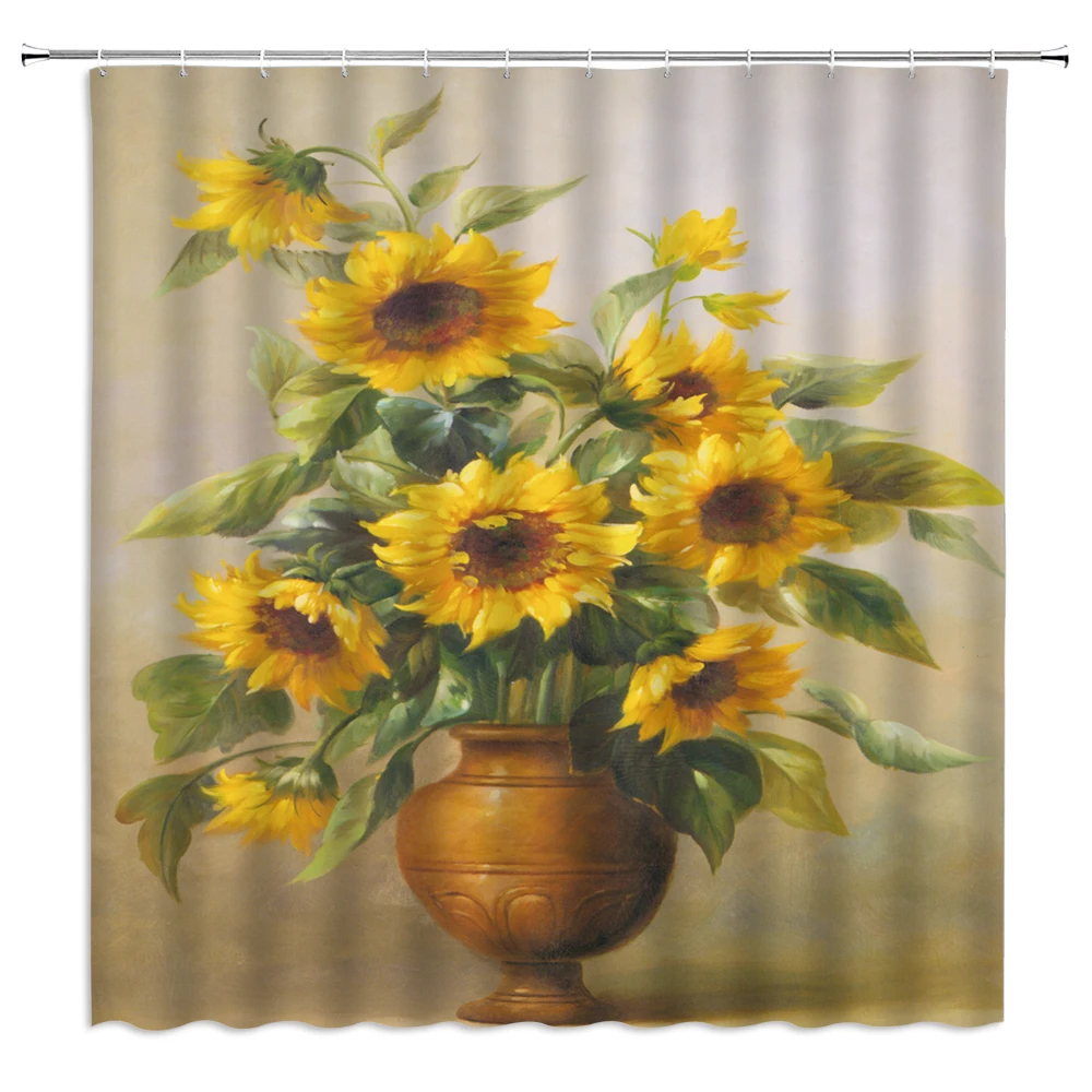 sunflower butterfly shower curtains bathroom decor yellow flower green leaf summer plant scenery home bathtub cloth curtain set free global shipping