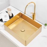 stainless steel wash basin bathroom sinks rectangular washbasin brushed gold shampoo basin with faucet lavamanos toilet sink