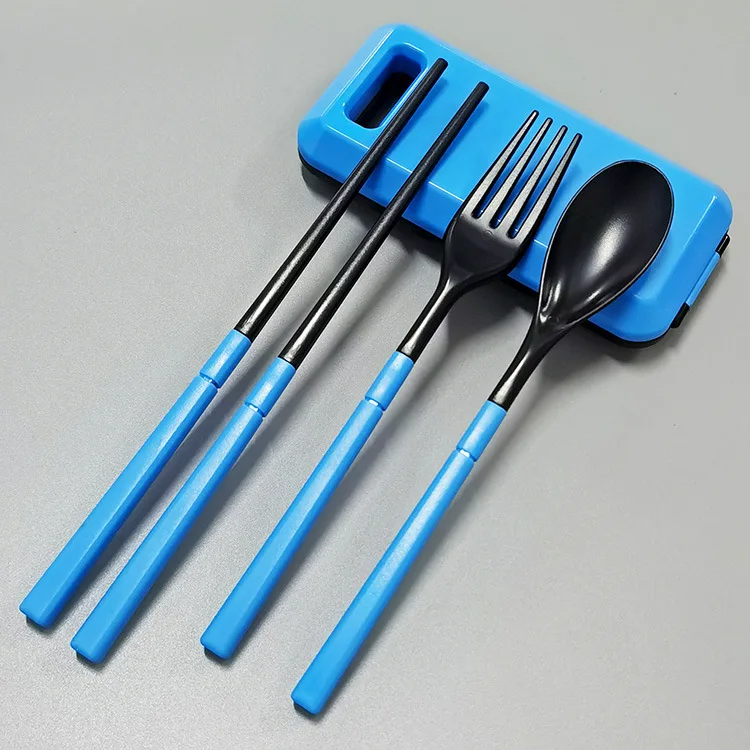 1set Outdoor Tableware Student Portable Box Travel Set Chopsticks Fork Spoon Folding Combination Removable | Дом и сад