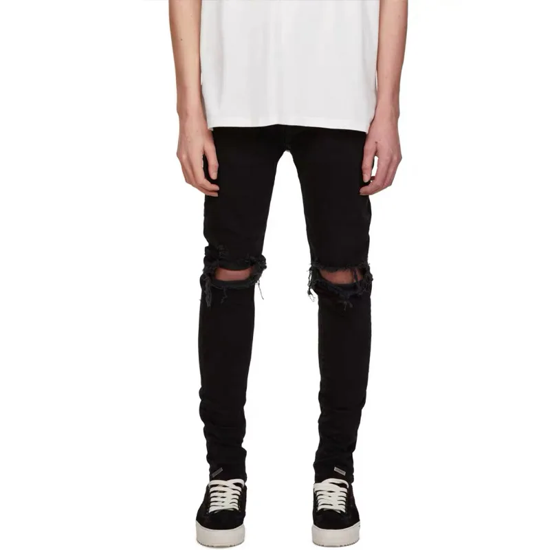 

Рваные джинсы от бренда High Street, рваные облегающие Стрейчевые брюки, тренировочные брюки, уличная одежда, повседневные мужские брюки