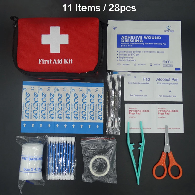 

11 Items/28pcs Portable Travel First Aid Kit Outdoor Camping Emergency Medical Bag Bandage Band Aid Survival Kits Self Defense
