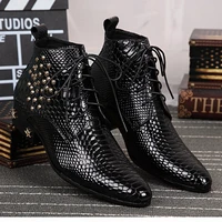 autumn genuine leather mens boots chelsea fashion rivet lace up high quality bright leather pointed shoes dress boots