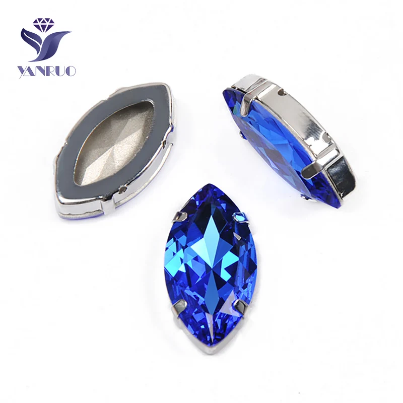 Sapphire Yanruo 4227 в огранке маркиза, пришивной Камни DIY Точка назад Лошадь Глаза стекло шитье стразами Кристаллы большие стразы для рукоделия - Цвет: Sapphire