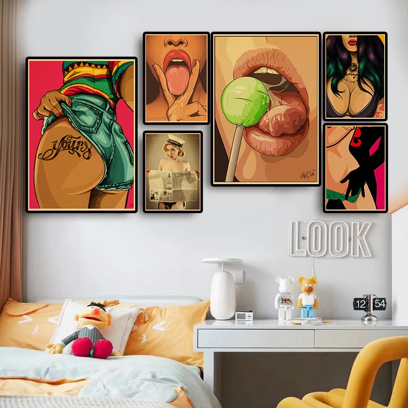 

Винтажный Модный Аниме Сексуальная девушка леди кино настенный художественный декоративный плакат Холст Картина Печать на холсте гостина...