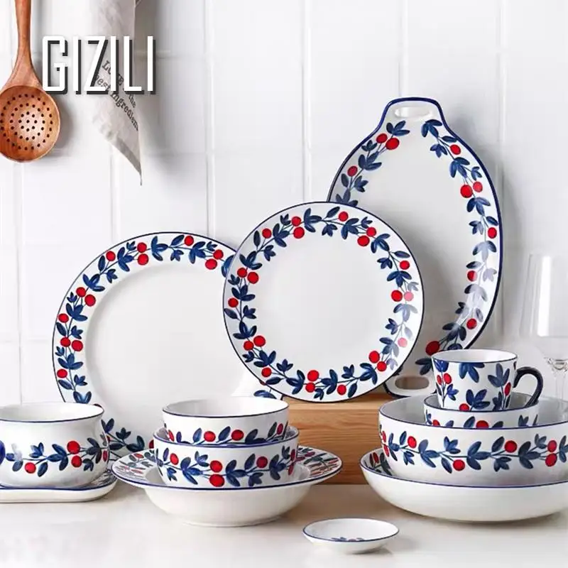 

Ceramic Dinner Plates Berry Pattern Breakfast Plates Dishes Noodle Bowl Salad Soup Bowl Coffee Mug Restaurant Hotel Dinnerware