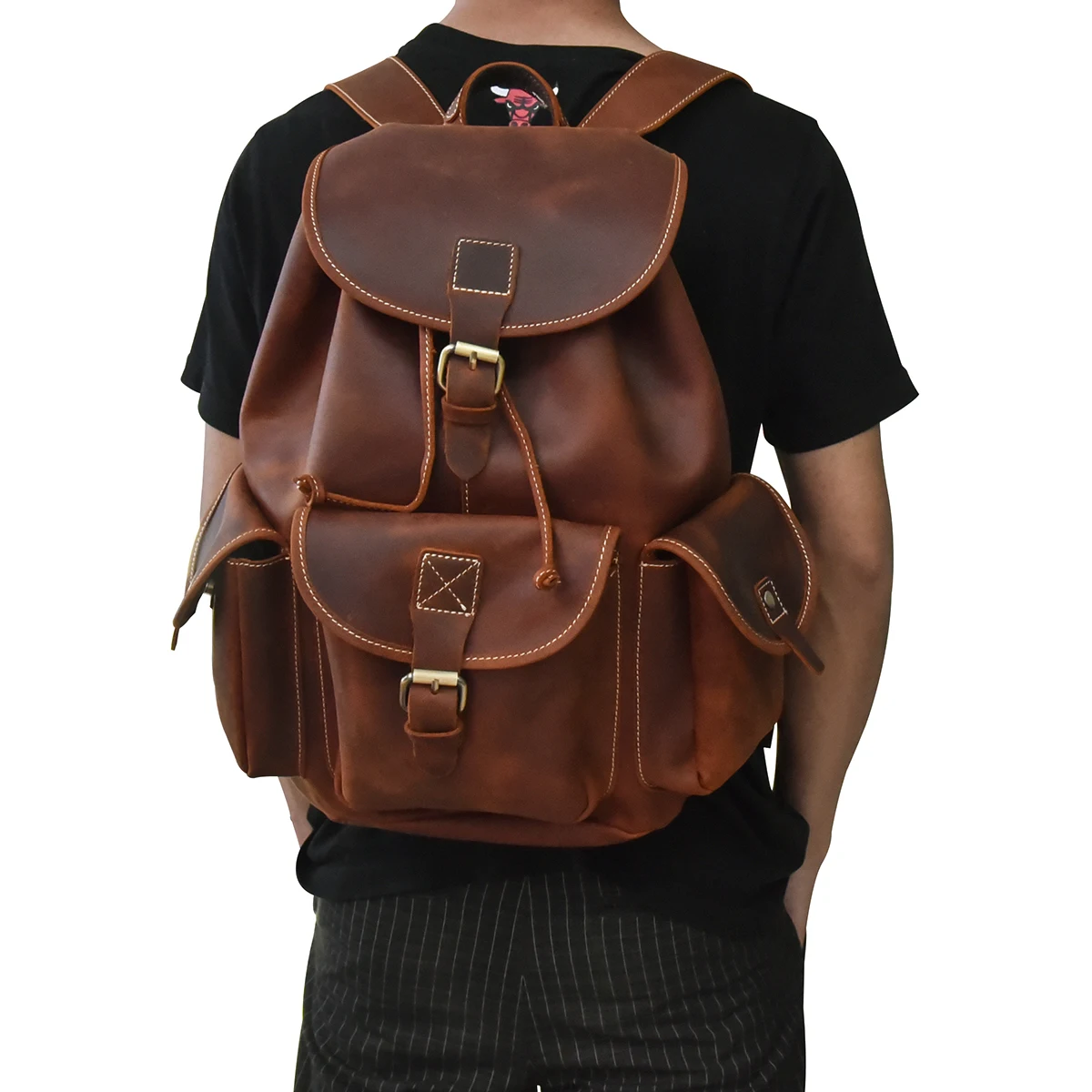 Luuafn Crazy horse кожаный мужской женский рюкзак из коровьей кожи для ноутбука, рюкзак для путешествий, винтажный школьный рюкзак из натуральной кожи, рюкзак