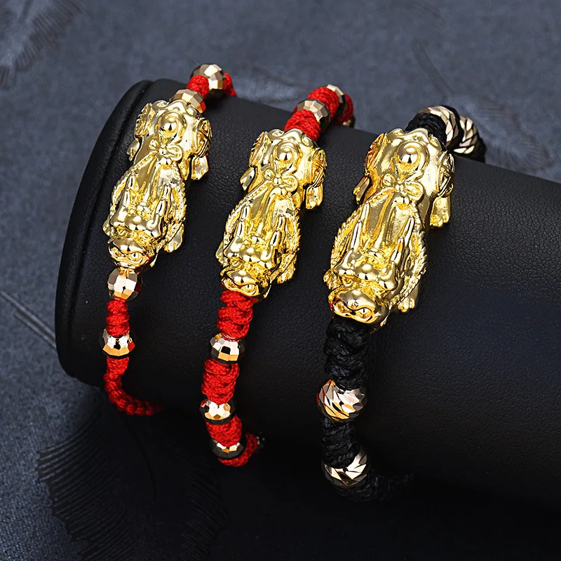 Браслет фэн-шуй унисекс золотого цвета с бусинами Pi Xiu ювелирные изделия на удачу